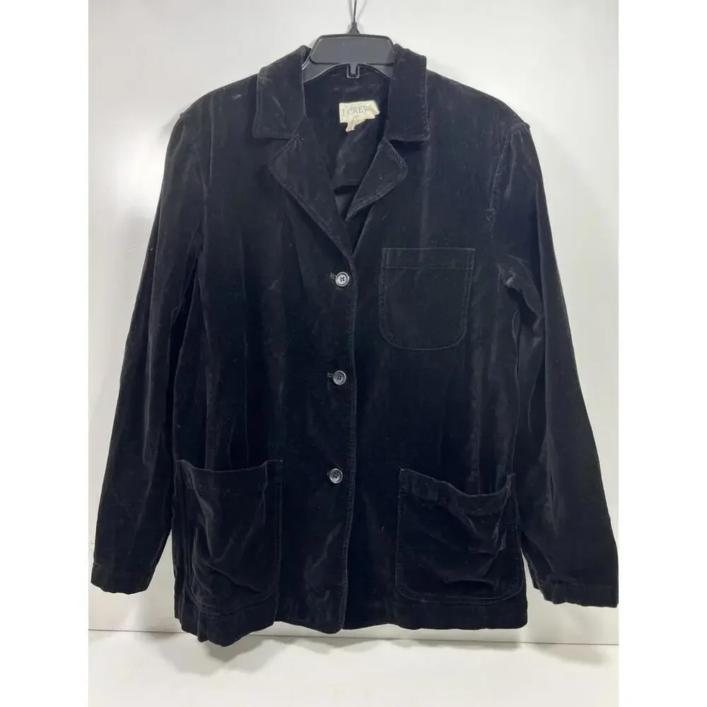 J Crew Velvet 100% Cotton Women 3 Button Loose Blazer Black Size Medium Preppy